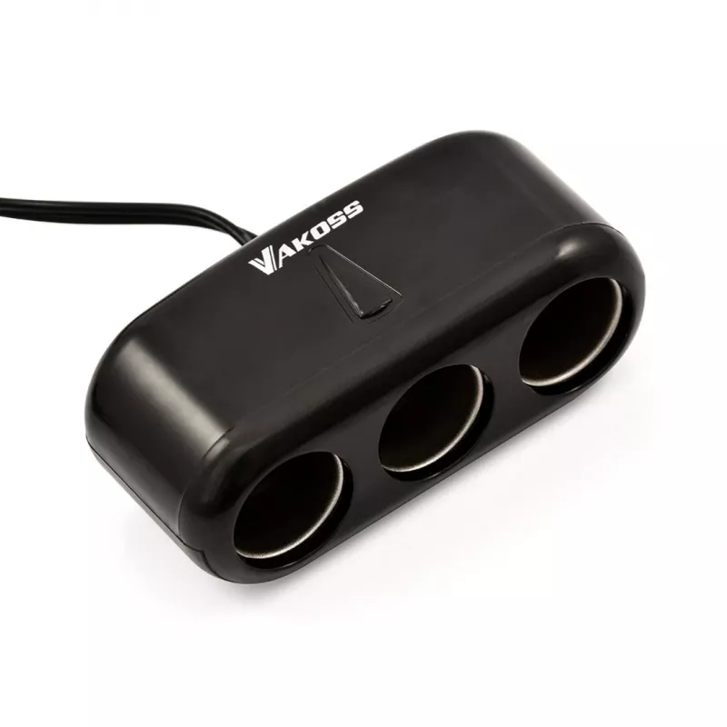 Auton tupakansytyttimen jakaja VAKOSS TP-3263CK — 1–3 12V virtasovitin, 3A lähtö, musta
