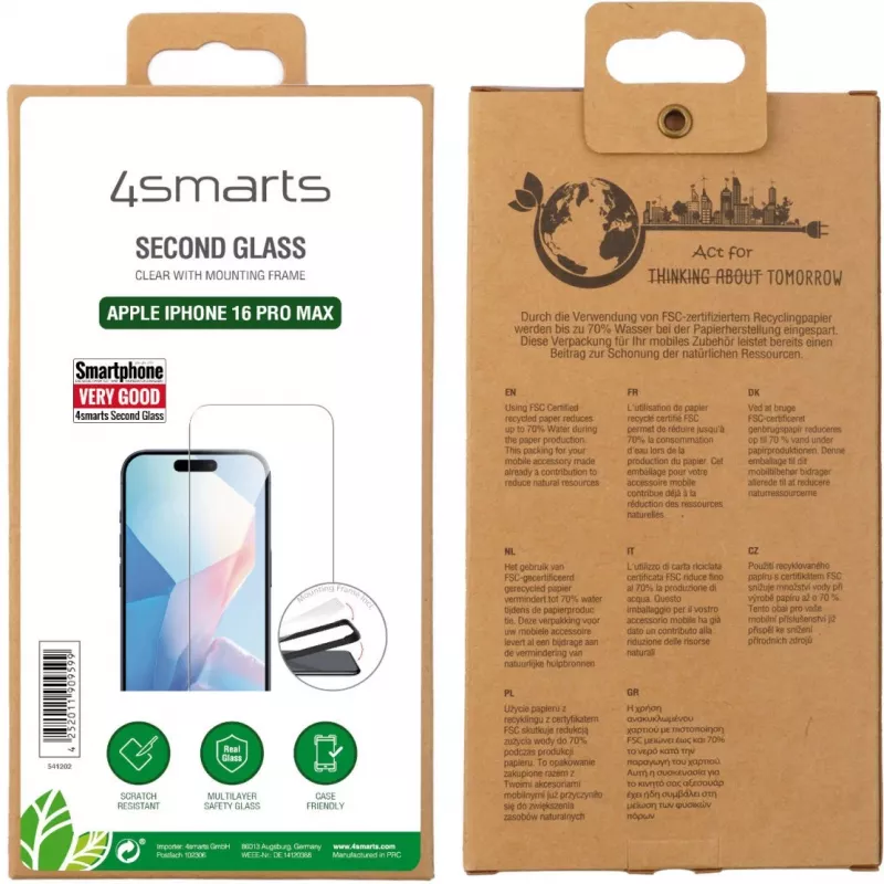 Näytönsuojakalvo 4smarts 541202 iPhone 16 Pro Max karkaistu lasi