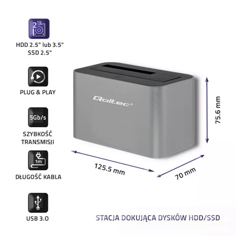 Qoltec 5315 telakointiasema HDD/SSD | 2.5/3.5 SATA | USB 3.0