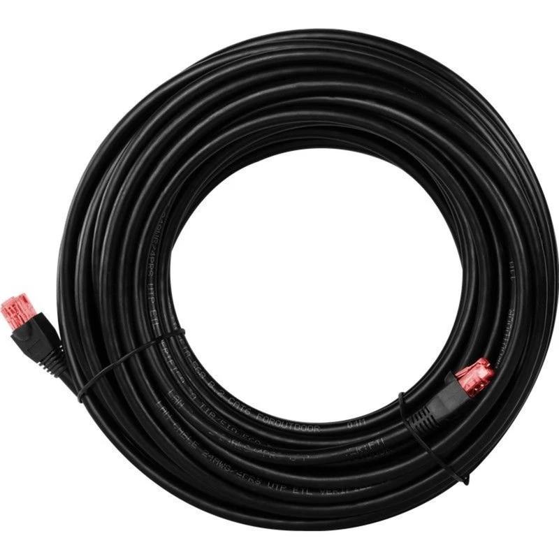 Goobay CAT 6 ulkokäyttöön tarkoitettu patch-kaapeli, U/UTP, musta, 10 m - kuparimateriaali, PE-ulkovaipat (55432)