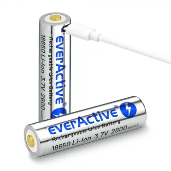 Akku everActive 18650 3.7V Li-ion 2600mAh micro USB suojauksella BOX