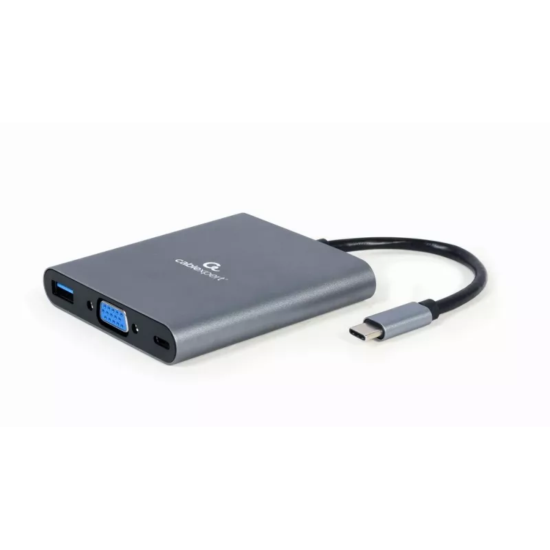 Gembird A-CM-COMBO6-01 USB-C 6-in-1 monitoimisovitin, USB 3.1 Gen 1, HDMI 4K, VGA, PD 60 W, SD/microSD-kortinlukija, 3,5 mm ääni, harmaa