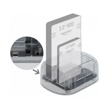 DeLOCK USB Type-C -telakointiasema 2 x SATA HDD / SSD - HDD-telakointiasema, paikat: 2 - 2.5 / 3.5 jaettu (6,4 cm/8,9 cm jaettu
