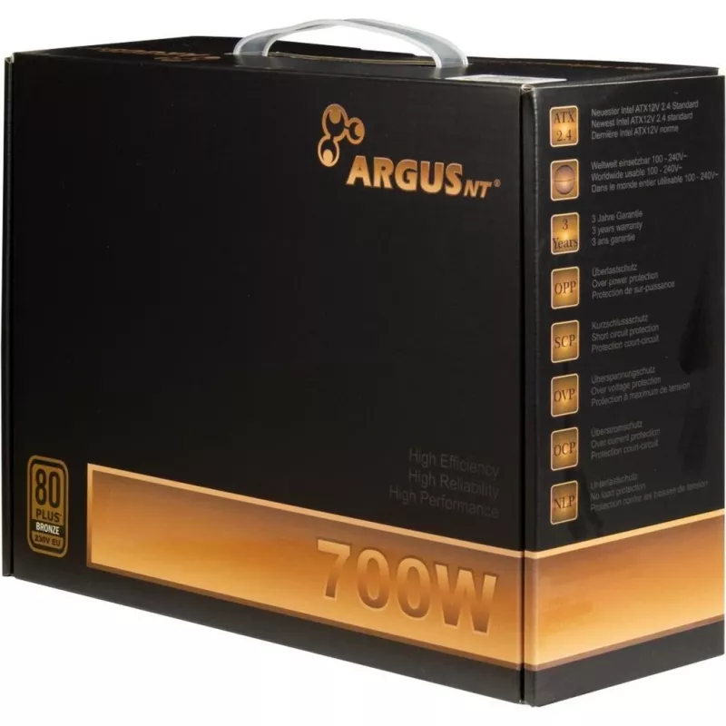 INTER-TECH ArgusNT BPS-700 virtalähde 120mm tuuletin Active PFC 6xSATA 4x PCI-E 6+2 2x 4+4pin 80+ Bronze 230V EU (88882179)