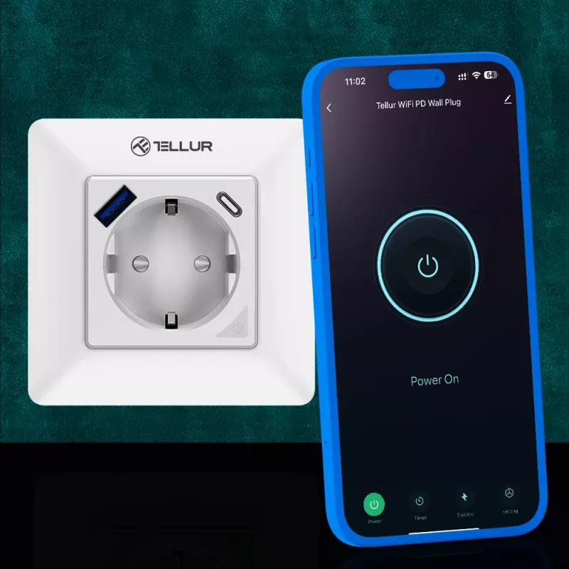 Älykäs WLAN-seinäpistoke Tellur TLL331531 – 3600 W 16 A, WLAN-kaukosäätö