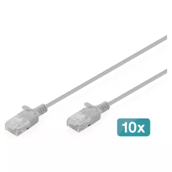 Verkkopatchkaapeli CAT6 U-UTP DIGITUS 1 m ohut, harmaa — 10 kpl:n pakkaus