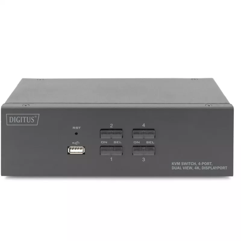 DIGITUS KVM-kytkin, 4 porttia, kaksoisnäyttö, 4K, DisplayPort®