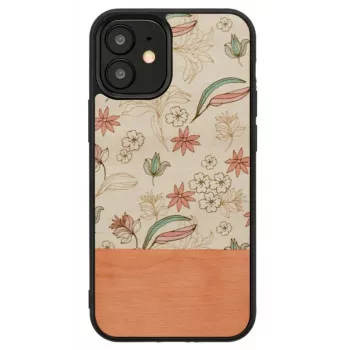 Man and Wood -suojakotelo iPhone 12 mini — pinkki kukka mustalla