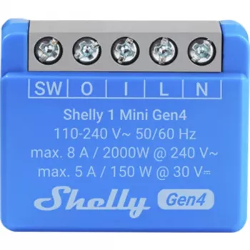 Älykytkin Shelly 1 Mini Gen4 1P langaton 110–240 V 50–60 Hz 1,2 W Bluetooth Wi‑Fi ZigBee 34×16×29 mm