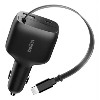 Belkin 75W 2-porttinen vetäytyvällä USB-C-kaapelilla auto - kaapeli (CCC001HQBK)