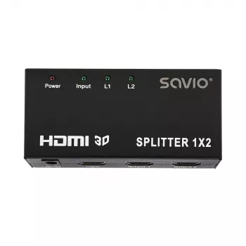 HDMI-videosplitteri SAVIO CL-42 — 2x HDMI-lähdöt, 1920x1080, 36-bittinen väri, metallikotelo, 5V/1A