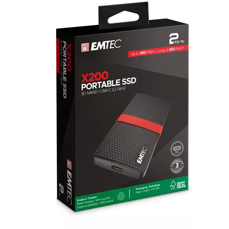 SSD Emtec 2 TB musta USB Type-C 3.2 Gen 1 X200