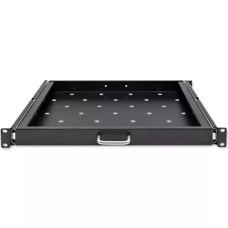 Qoltec 54509 teräksinen liukuhylly räkkiin, 600x600, musta