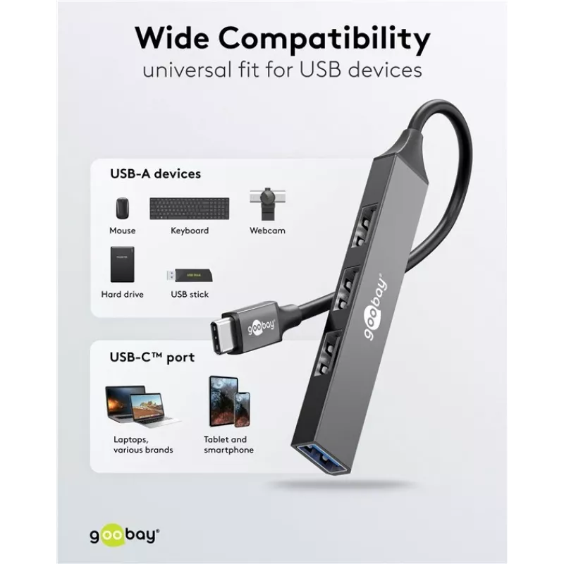 Goobay Slim 4-porttinen USB-keskitin, USB-C™–USB-A, USB 3.2 (74457)