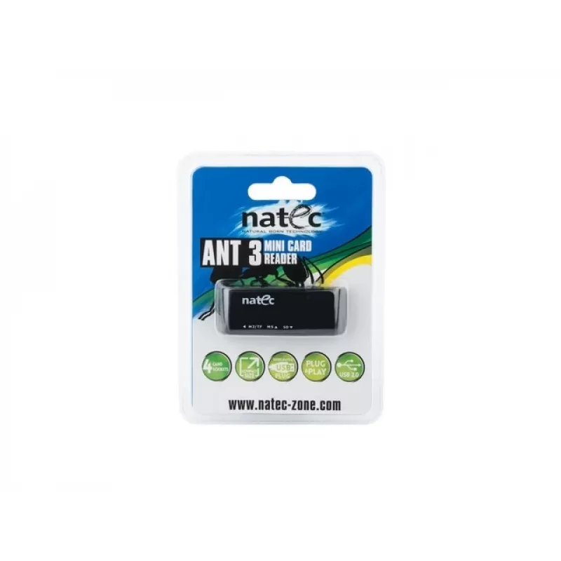 Natec MINI ANT 3 USB 2.0 -kortinlukija (SD, SDHC, MMC, M2, microSD), musta (NCZ-0560)