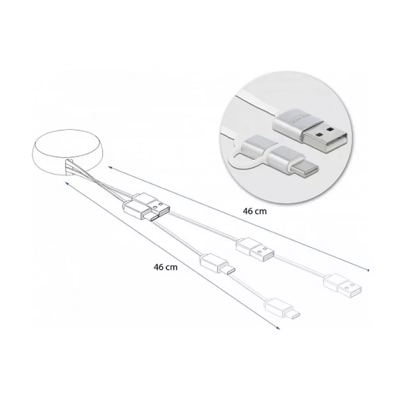 Rullattava kaapeli DeLOCK USB 2.0 2 in 1 Type-A Micro-B ja USB-C™