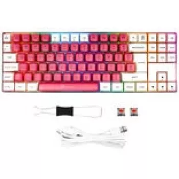 Mekaaninen pelinäppäimistö GAMIAC TKL90G Kailh Red -kytkimillä, Tenkeyless, valkoinen/punainen