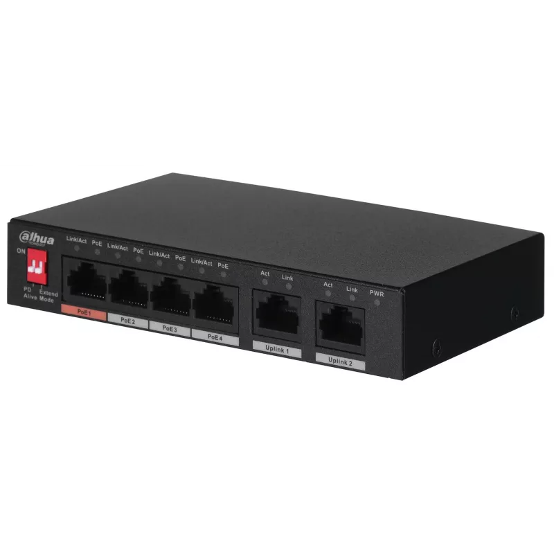 Dahua Technology PFS3006-4ET-60 hallitsematon L2 Fast Ethernet (10/100) Power over Ethernet (PoE) musta
