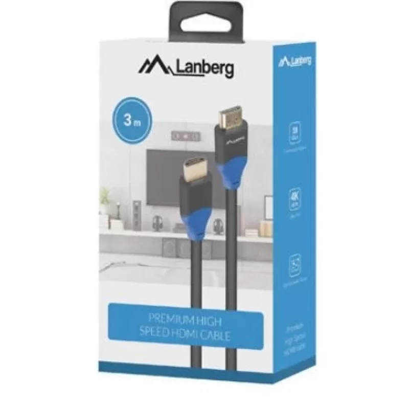 HDMI-kaapeli Lanberg CA-HDMI-15CU-0030-BK 3 m HDMI Type-A urosliitin 18 Gbit/s
