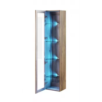 Vitriini Cama Meble VIGO 180 – seinäkiinnitteinen lasivitriini, 1800×400×300 mm, Wotan-tammi