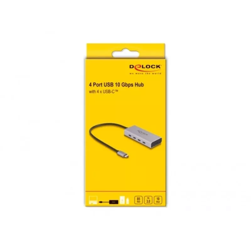 DELOCK USB-keskitin 10 Gbps Type-C 4 porttia PD 85W 30 cm kaapeli