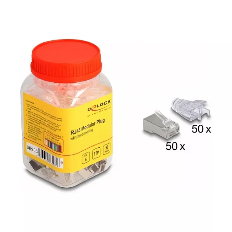 DeLOCK RJ45-modulaariliitin Cat.6 50 kpl taittosuojaholkeilla