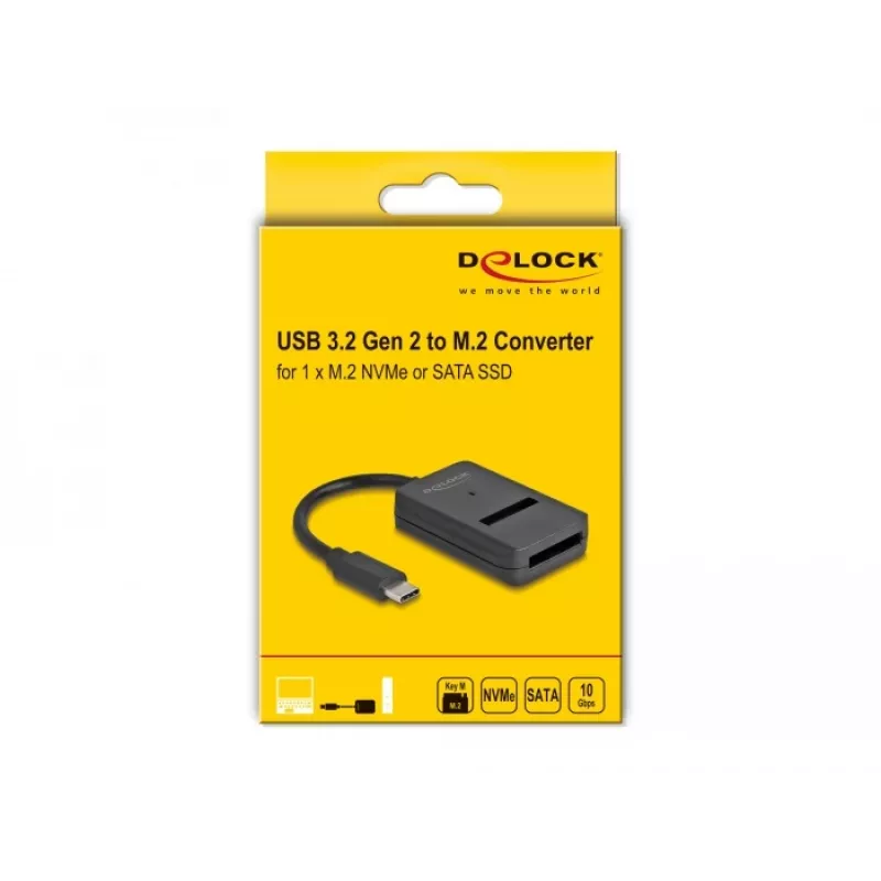 DeLOCK yhdistelmämuunnin M.2 NVMe PCIe SATA SSD USB Type-C 10 Gbit/s