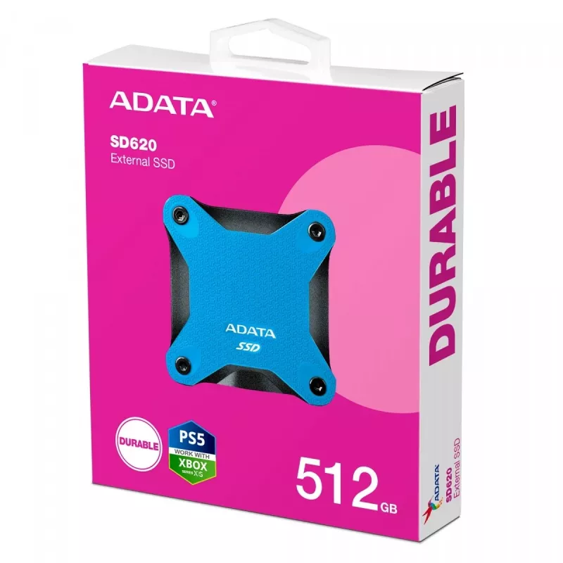 Ulkoinen SSD ADATA SD620 512 GB, USB 3.2 Gen 2 Micro-USB B, sininen, silikonikotelo, iskunkestävä