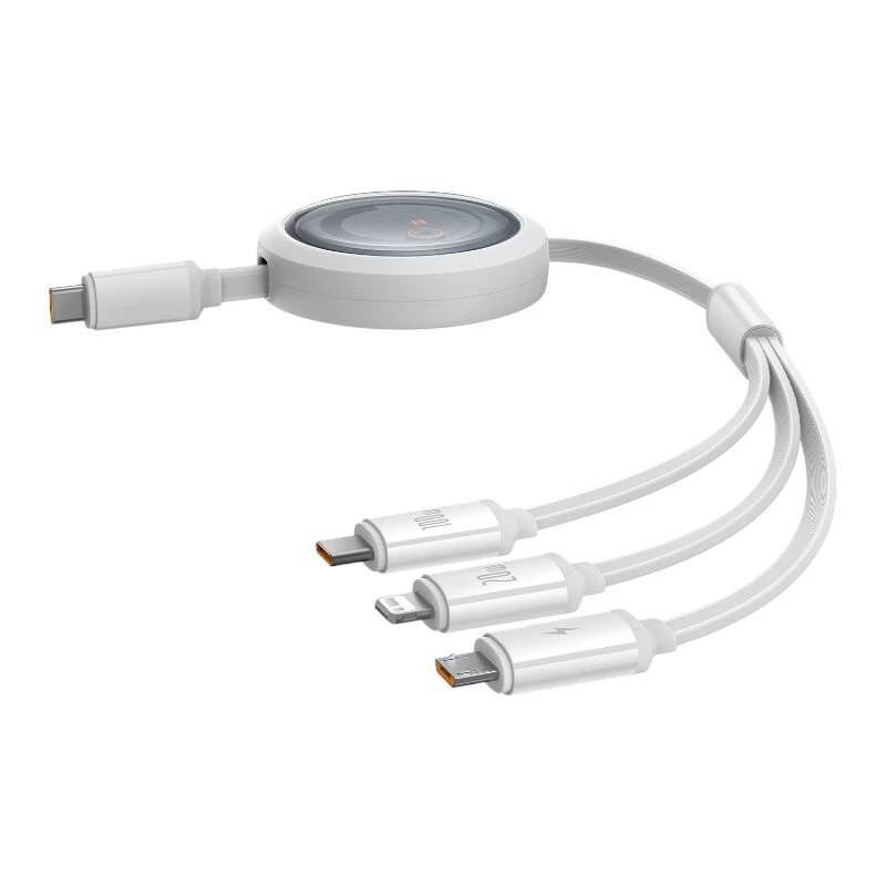 Pikalatauskaapeli 3in1 Baseus Free2Draw USB-C - USB-C/Lightning/Micro 100W, 1,1m (valkoinen)