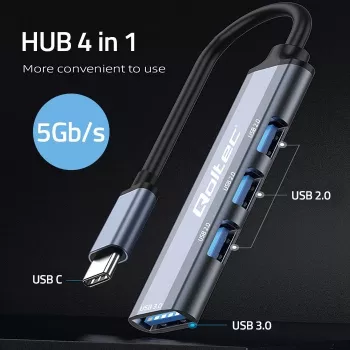 USB-keskitin QOLTEC 53792, USB-C 3.1 4 porttiin (USB 3.0 x1, USB 2.0 x3)