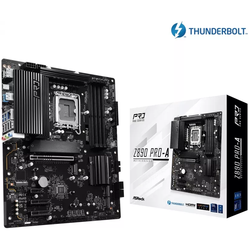 Emolevy ASRock Z890 Pro-A ATX — Intel Z890-piirisarja, LGA 1851, DDR5, 4x DIMM, 256 GB, 2.5Gb LAN, PCIe Gen5