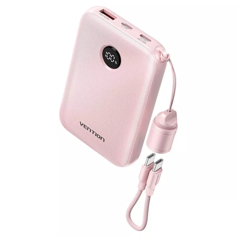 Powerbank Vention FKAP0-C 10000 mAh, 2× USB-C + 1× USB-A, 22,5 W, pinkki