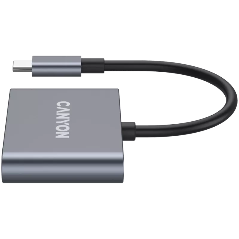 USB-C 3-in-1-keskitin CANYON DS-3 tummanharmaa – USB-C USB-A + HDMI + PD-läpivienti
