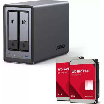 UGREEN NASync DXP2800 2-levyinen NAS-järjestelmä, 2 × Western Digital 8TB WD80EFPX