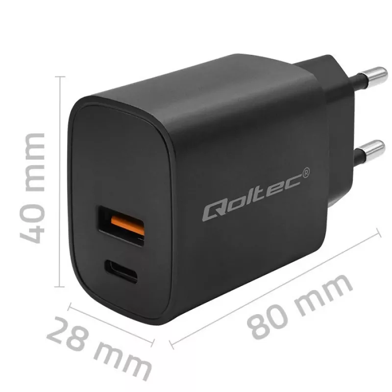 Virtalähde QOLTEC 52377 GaN 30W lähtö 5–20V kannettaville laitteille