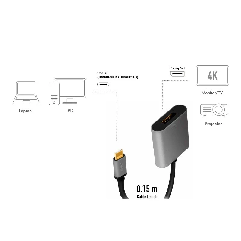 LogiLink CUA0102 USB 3.2 Gen1 Type-C - DisplayPort-kaapeli 0,15 m musta