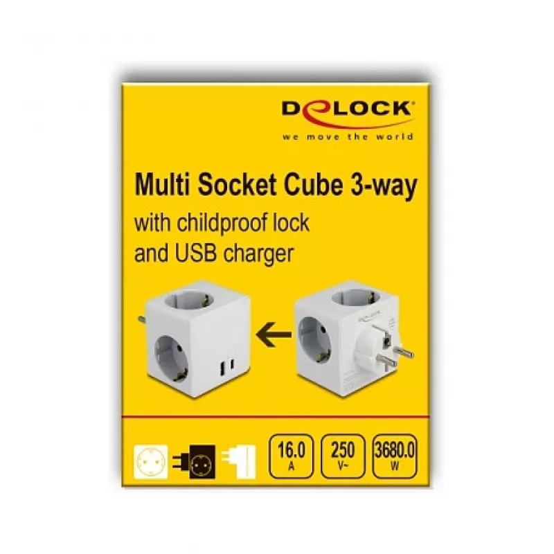 DeLOCK 11501 verkkopistoke-adapteri Type-F valkoinen 3A USB-portit