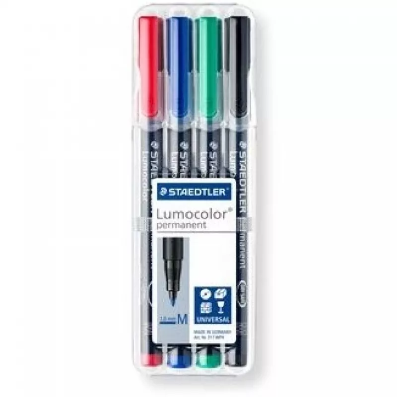 Pysyvä merkkiaine Staedtler Lumocolor 317 WP4 musta, sininen, vihreä, punainen