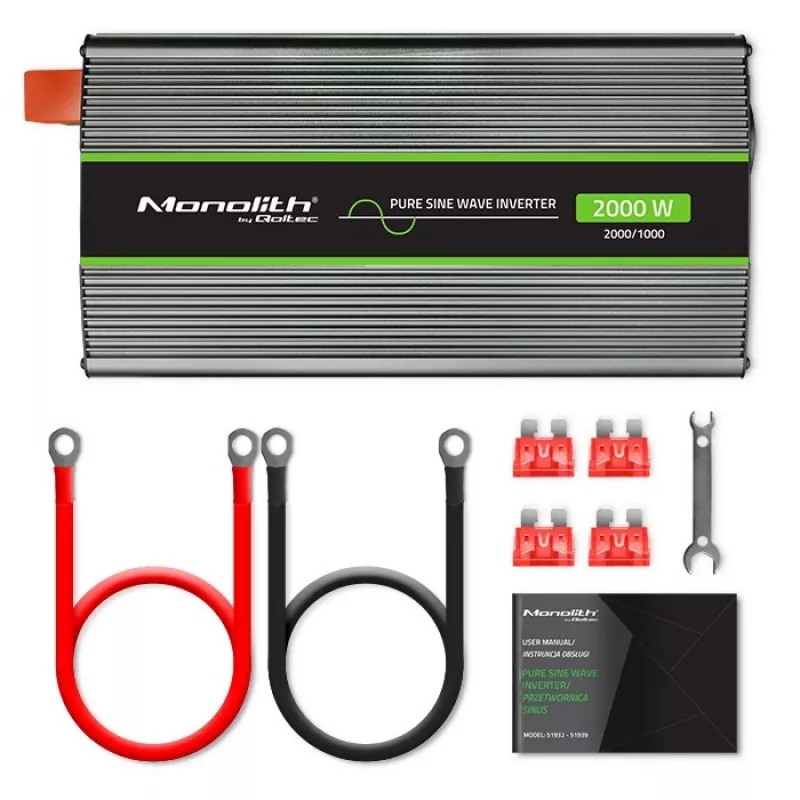Qoltec Monolith 51934 autoinvertteri, 2000 W, musta