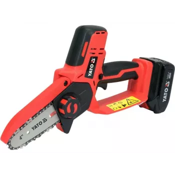 Akkukäyttöinen moottorisaha YATO YT-828135 — 18V Li-Ion 2Ah, 10 cm laippa, 3200 kierr./min, 4,8 m/s ketjunopeus, 26 lenkkiä