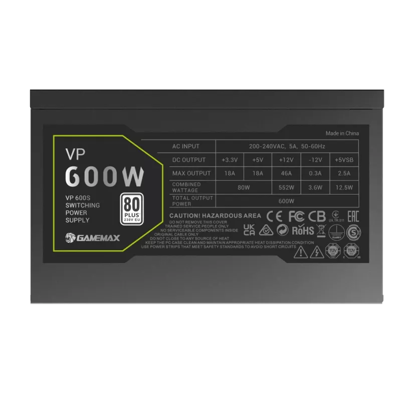 Gamemax-virtalähde, 80 PLUS, Standard | VP 600S | 600 W