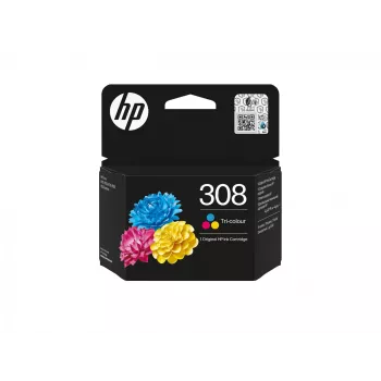 HP 308 alkuperäinen mustekasetti, 3 väriä, vakiomäärä, syaani, magenta, keltainen, väriainemuste, 1 kpl, 120 sivua, yhdistelmäpaketti
