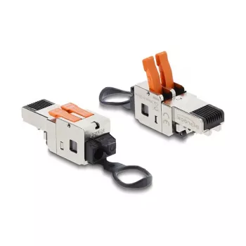 DELOCK RJ45-pistoke kiristysliittimellä 2-napainen +/− työkaluton, Composite-power-liitäntä, pistoke, musta/ruostumaton teräs