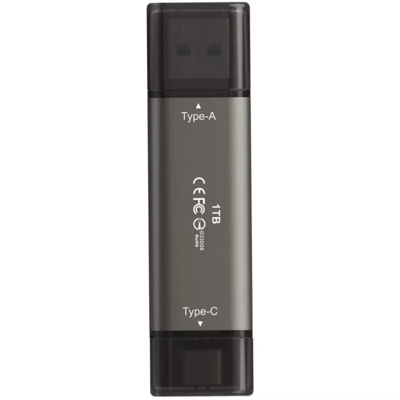 TeamGroup X2 MAX 1 Tt kaksiliitäntäinen USB-A/USB-C-muistitikku, USB 3.2 Gen 2, titaani/musta