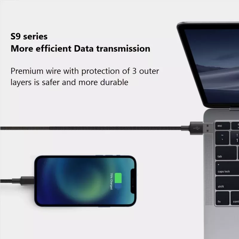 USB-A–Lightning-kaapeli Orsen S9L 1 m 2,1A — musta
