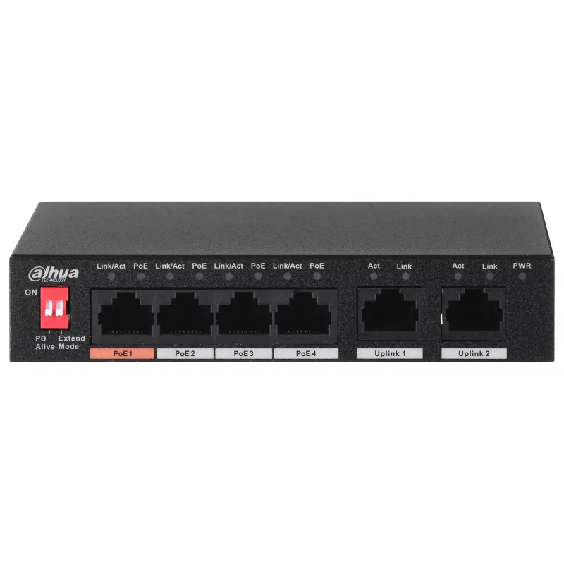 Dahua Technology PFS3006-4ET-60 hallitsematon L2 Fast Ethernet (10/100) Power over Ethernet (PoE) musta