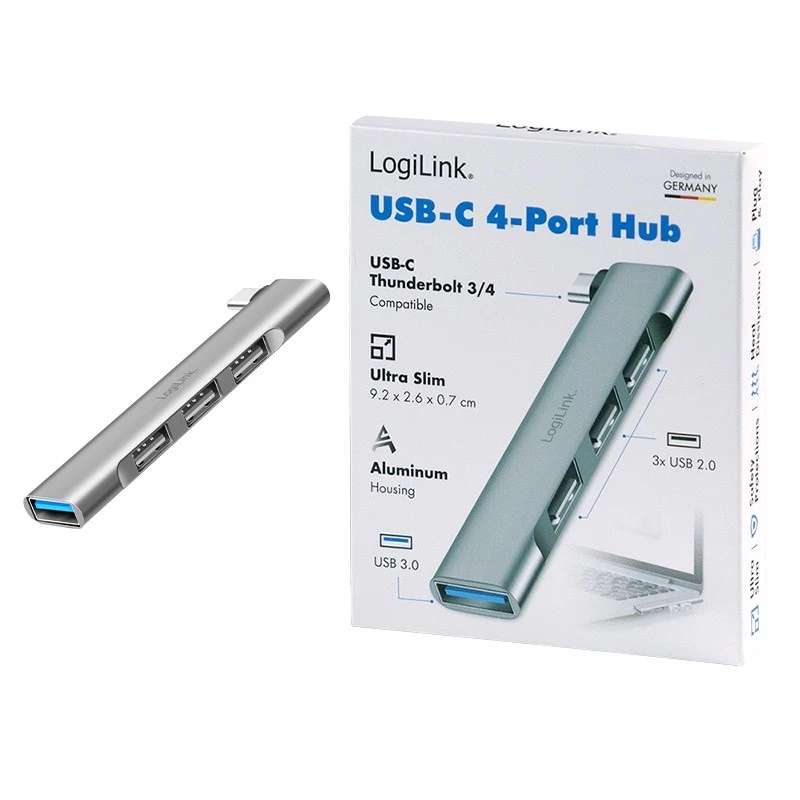 LogiLink USB 3.2 Gen1 -keskitin 4-porttinen USB-C 1x USB3.0 AF 3x USB2.0 AF UA0437