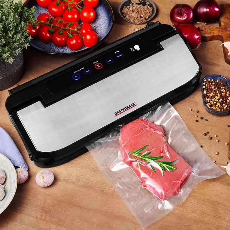 Gastroback Design Basic -tyhjiöpakastin 800 mbar musta ruostumaton teräs