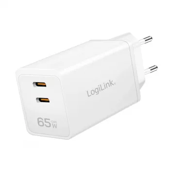 Kaksois-USB-pistorasiasovitin 65W, 2xUSB-C, valkoinen