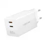 Kaksois-USB-pistorasiasovitin 65W, 2xUSB-C, valkoinen